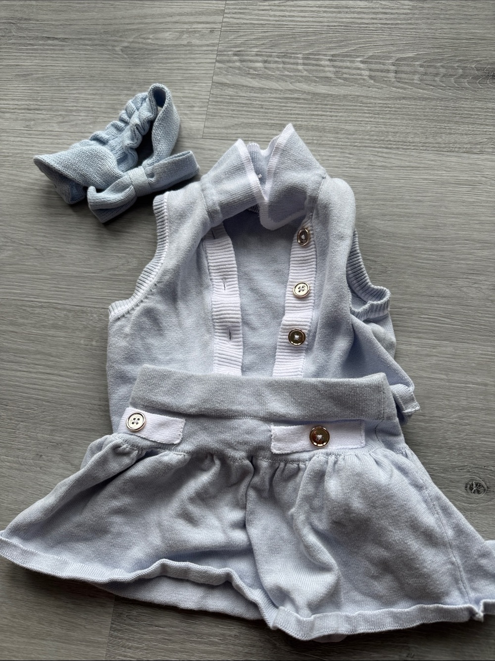 Light Blue Baby Girls Knit Dress with Headband - Unbranded